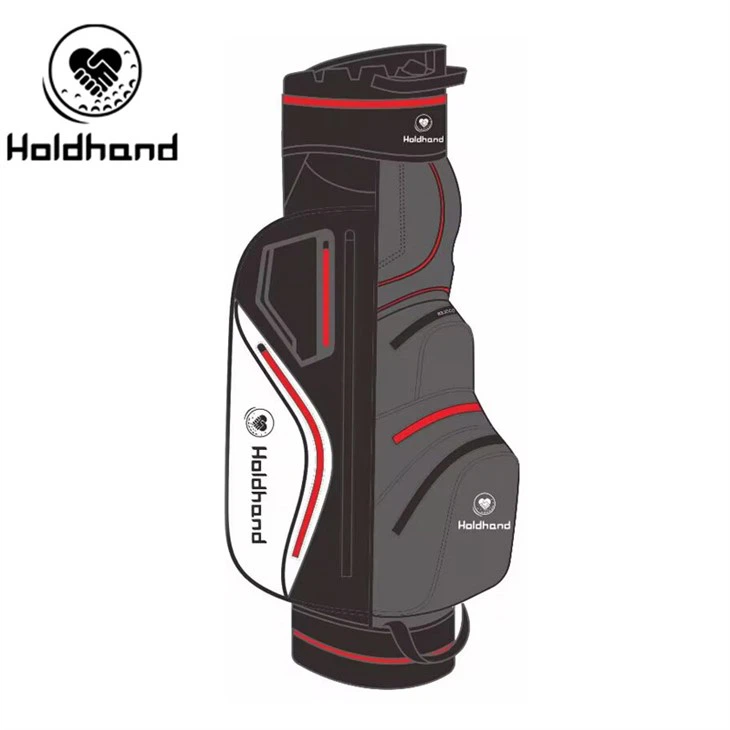 Голф носач в про-стил с 15-степенна категоризация на клубовете, ексклузивен държач за путер, многофункционални джобове, секция за охлаждане на напитки, регулируема презрамка и щит против буря със светкавица – за всички.